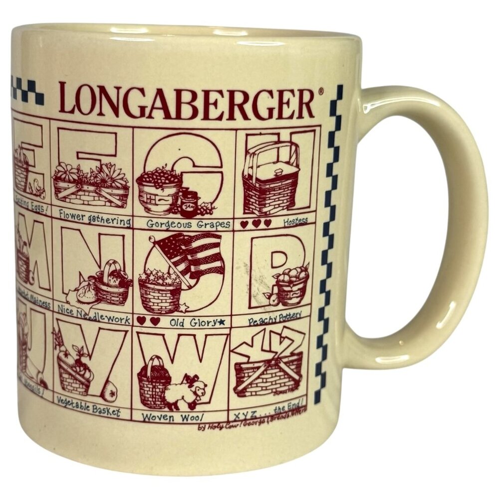 Vintage Longaberger Basket Alphabet Quilt Design Ceramic Coffee Mug Cup ABC